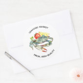 シーフードマーケットビジネスカニの水色 ラウンドシール (封筒)