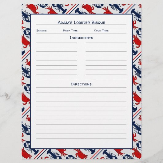 シーフードレシピページロブスターカニデザイン (正面)