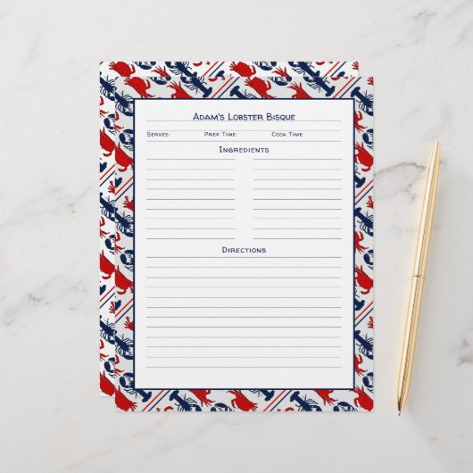 シーフードレシピページロブスターカニデザイン (正面/裏面インサイチュ)