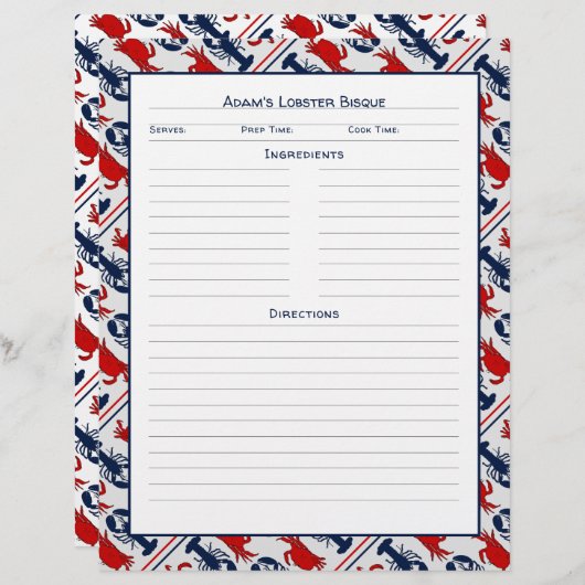 シーフードレシピページロブスターカニデザイン (正面/裏面)