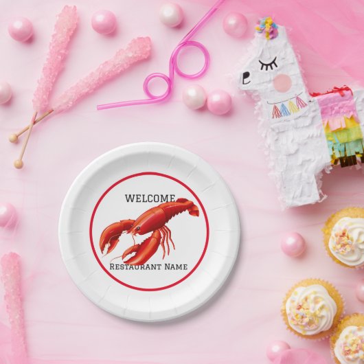 シーフードレストランウェルカムレッドロブスターパーソナライズ ペーパープレート (パーティー)