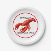 シーフードレストランウェルカムレッドロブスターパーソナライズ ペーパープレート (正面)