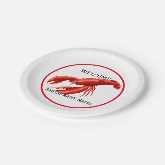 シーフードレストランウェルカムレッドロブスターパーソナライズ ペーパープレート (アングル)