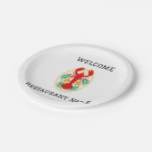 シーフードレストランウェルカムレッドロブスターパーソナライズ ペーパープレート (アングル)