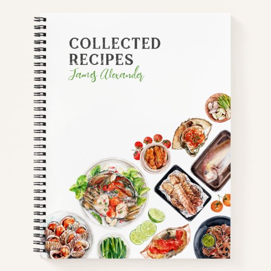 シーフード料理レシピホワイトジャーナル ノートブック (正面)