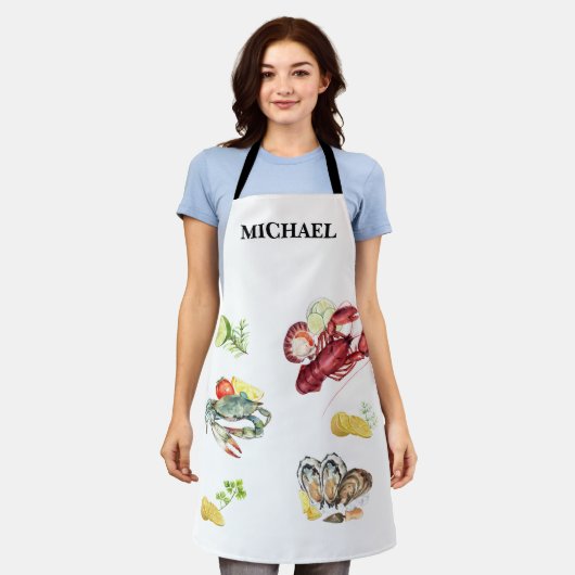 シーフード甲殻類カキ蟹シェフモノグラム エプロン (着用した状態)