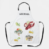 シーフード甲殻類カキ蟹シェフモノグラム エプロン (正面)