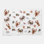シーフード甲殻類ロブスターカニ模様 キッチンタオル (横)
