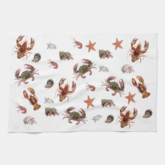 シーフード甲殻類ロブスターカニ模様 キッチンタオル (横)