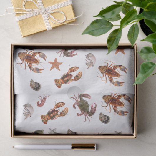 シーフード甲殻類ロブスターカニ模様 薄葉紙 (ギフト)