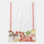 シーフード饗宴レッドストライプ キッチンタオル (縦)