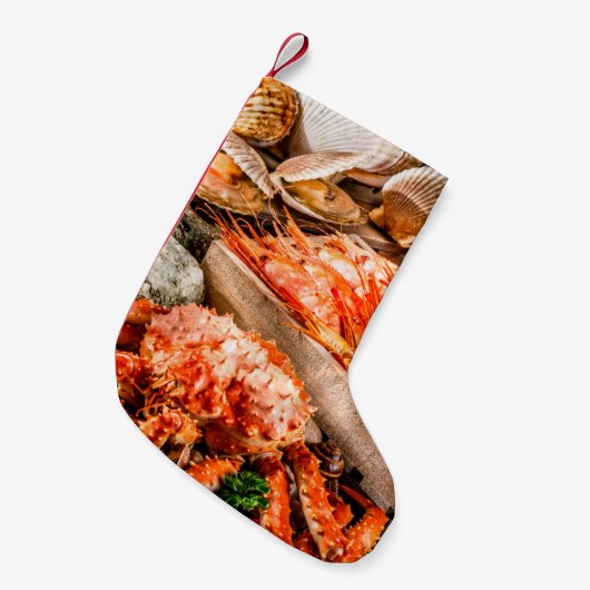 シーフード・キュイジーン・プレートとしての海グルメディナーb スモールクリスマスストッキング (正面 (吊り時))