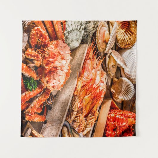 シーフード・キュイジーン・プレートとしての海グルメディナーb タペストリー (正面(横))
