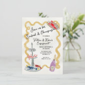 シーフード&シャンパンパーティー手描き波状フレーム 招待状 (スタンド正面)