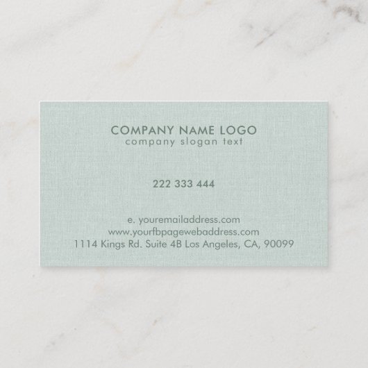 シーフ淡い色のオムグリーンリネンのテクスチャ内装デザイン 名刺 (裏面)