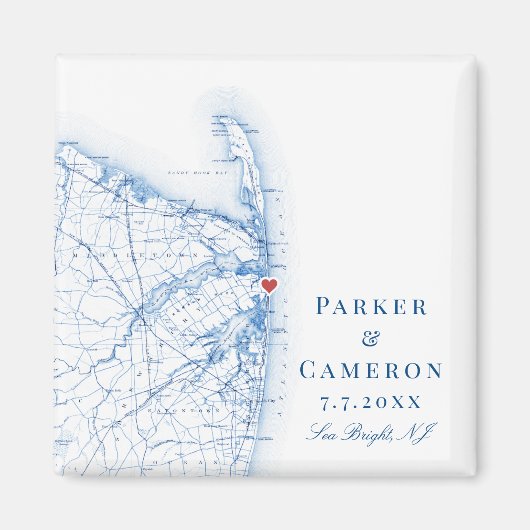 シーブライトニュージャージーの地図エレガントな結婚式の好意 マグネット (正面)