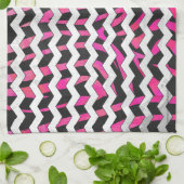 シーブラシェブロンブラックとホットピンク キッチンタオル (折り畳み)