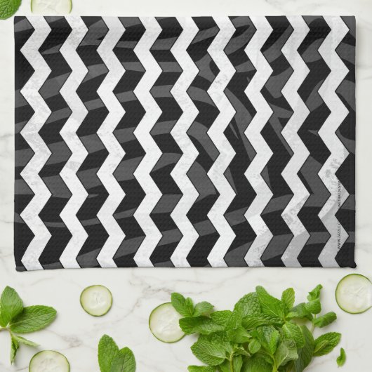 シーブラブラックとグレーシェブロン キッチンタオル (折り畳み)