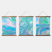 シーブルーとグリーンの泡と海アート 吊り下げ型タペストリー (トリプル)