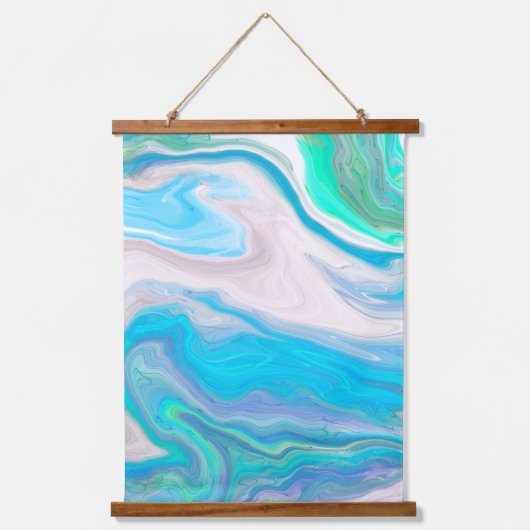 シーブルーとグリーンの泡と海アート 吊り下げ型タペストリー (正面)