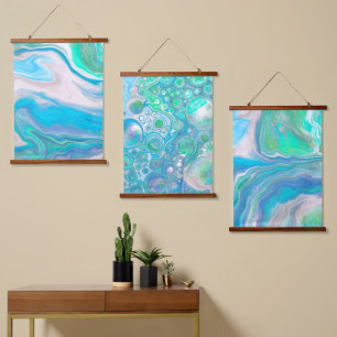 シーブルーとグリーンの泡と海アート 吊り下げ型タペストリー
