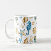 シーブルーと金ゴールドの下でパーソナライズされた コーヒーマグカップ (左)