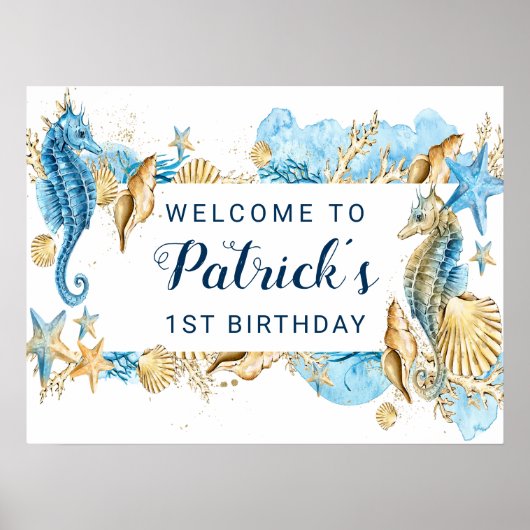 シーブルーと金ゴールド誕生日パーティーへようこそ ポスター (正面)