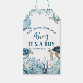 シーブルーアホイの下で男の子の赤ちゃんシャワー ギフトタグ