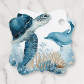 シーブルーアホイの下で男の子の赤ちゃんシャワー フェイバータグ (裏面)