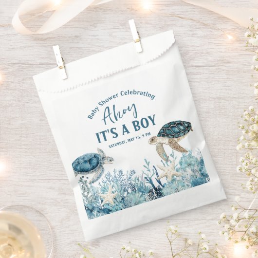シーブルーアホイの下で男の子の赤ちゃんシャワー フェイバーバッグ (クリップ留めされた状態)