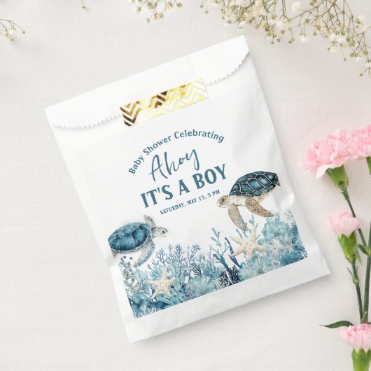 シーブルーアホイの下で男の子の赤ちゃんシャワー フェイバーバッグ (封をした状態)