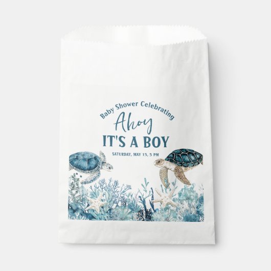 シーブルーアホイの下で男の子の赤ちゃんシャワー フェイバーバッグ (正面)