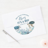 シーブルーアホイの下で男の子の赤ちゃんシャワー ラウンドシール (封筒)