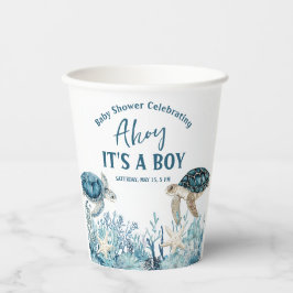 シーブルーアホイの下で男の子の赤ちゃんシャワー 紙コップ