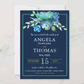 シーブルーウォーターカラーフラワーズ結婚式招待状 招待状 (正面)