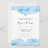 シーブルーウォーターカラーベビーシャワーの招待 招待状 (正面)