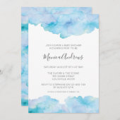 シーブルーウォーターカラーベビーシャワーの招待 招待状 (正面/裏面)