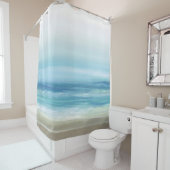 シーブルーウォーターカラー海波沿岸ビーチ シャワーカーテン (インサイチュ)