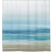 シーブルーウォーターカラー海波沿岸ビーチ シャワーカーテン (正面)