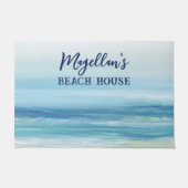 シーブルーウォーターカラー海波沿岸ビーチ ドアマット (正面)