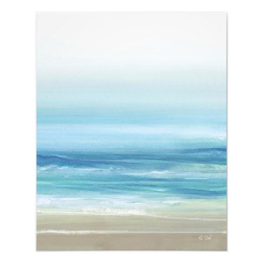 シーブルーウォーターカラー海波沿岸ビーチ フォトプリント            (正面)