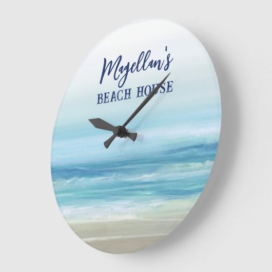 シーブルーウォーターカラー海波沿岸ビーチ ラージ壁時計 (傾斜)
