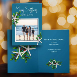 シーブルークリスマスフォトメッセージ折り畳みカード シーズンカード