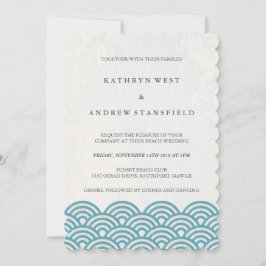 シーブルーグリーンスタイル化シーウェーブズビーチ結婚式 招待状