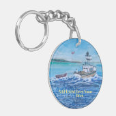 シーブルースで漁師をパーソナライズ素朴 キーホルダー (正面左)