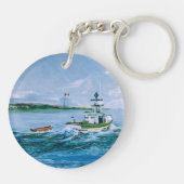 シーブルースで漁師をパーソナライズ素朴 キーホルダー (裏面)