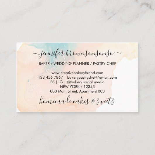 シーブルーティール(緑がかった色)クリーシンプルムグラデーションロイヤリティベーカリー 名刺 (裏面)