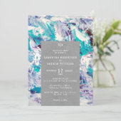 シーブルーパープルブラエレガントシ結婚ストローク 招待状 (スタンド正面)