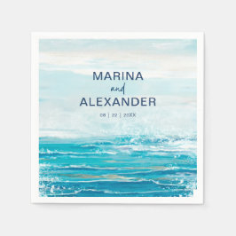 シーブルービーチ波沿岸水の色結婚の スタンダードカクテルナプキン