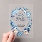 シーブルーベビーシャワー下の少年 アクリル招待状 (インサイチュ (ポータブル))